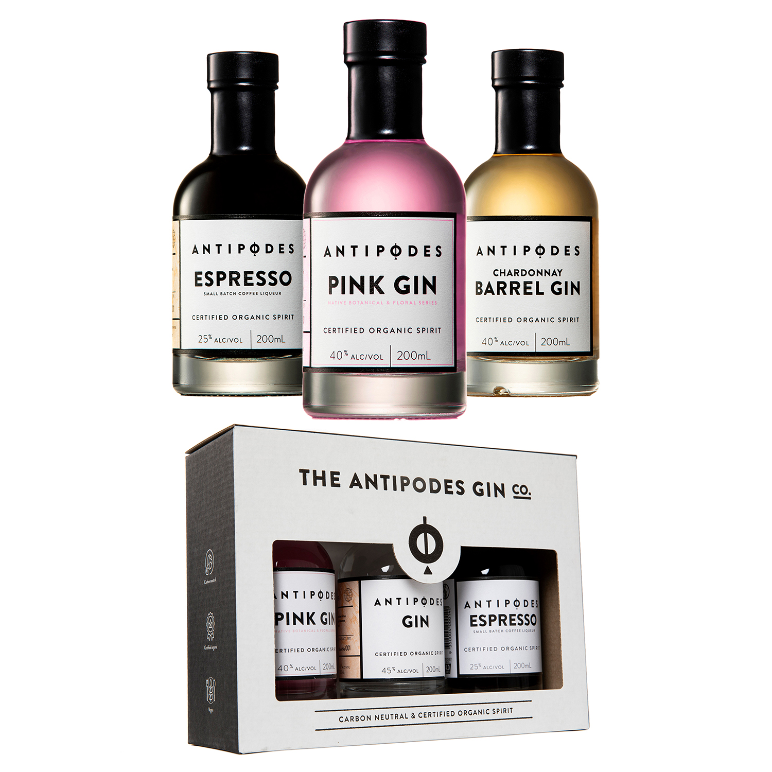 3 x 200ml Gift pack - Espresso Liqueur, Pink Gin & Chardonnay Barrel Gin.