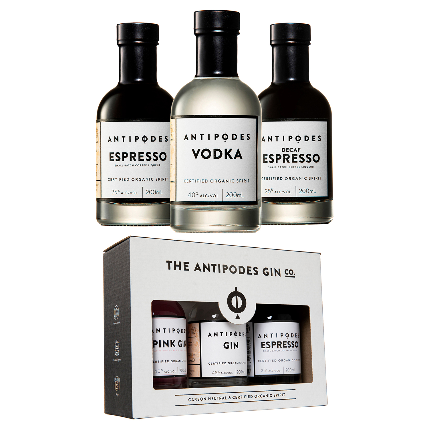 3 x 200ml Gift pack - Espresso, Vodka & Decaf Espresso.